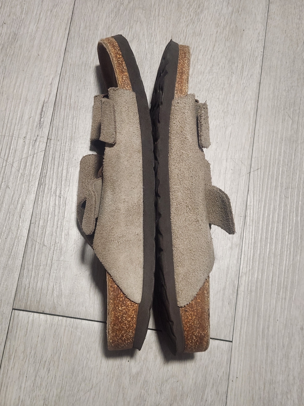 Birkenstock Men's Suede Two-Strap Slide Sandals - Taupe Gray